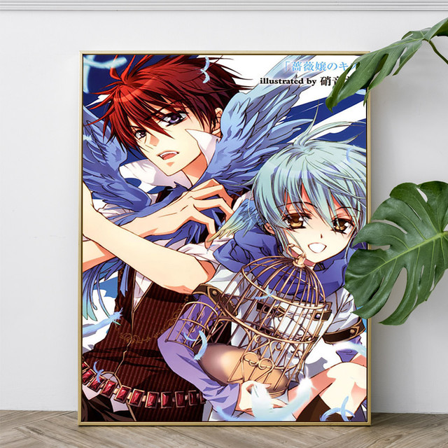 Beijo de rosa princesa arte impressão cartaz anime manga parede imagem  decoração moderna dos desenhos animados pintura em tela - AliExpress